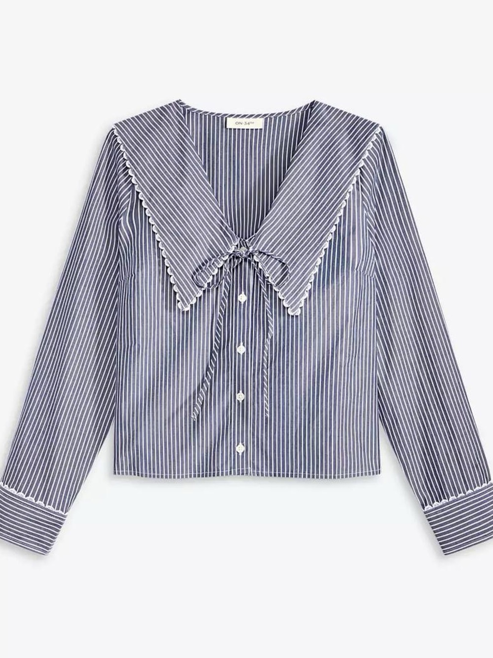 Women's Lace Trim Sailor Collar Long-Sleeve Blouse